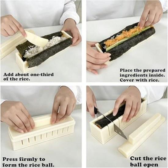 BOROLA Sushi Maker Mold Kit Easy DIY Rice Ball Press Plastic Shaper Tool Home Kitchen (Square Type)
