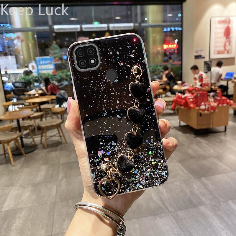 

Роскошный плюшевый чехол-браслет с сердечками для Realme C21 7 7i 8 8i Pro C11 C15 C25 C25Y A52 A72 A16, силиконовый чехол с цепочкой на запястье Realme 8 чёрный