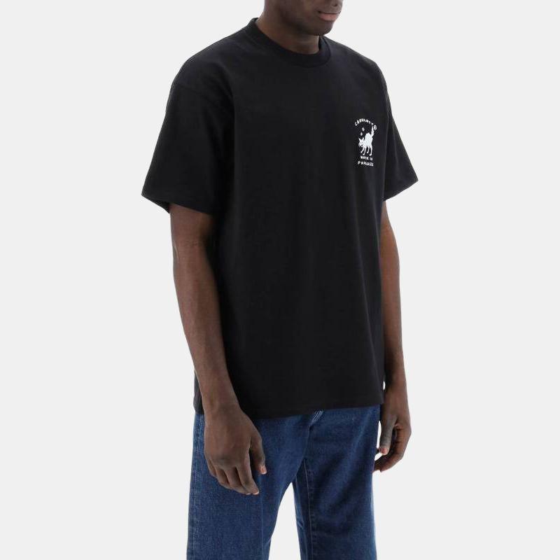 Carhartt WIP Solid Color Printed Logo Crew Neck Short Sleeve T-Shirt Men tops Black I033271-0D2-XX