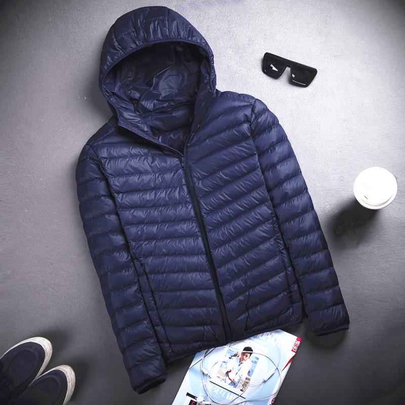 

Мужская ультралегкая куртка из хлопкового пуха - воротник-стойка, облегающий крой, большой размер, короткая длина L