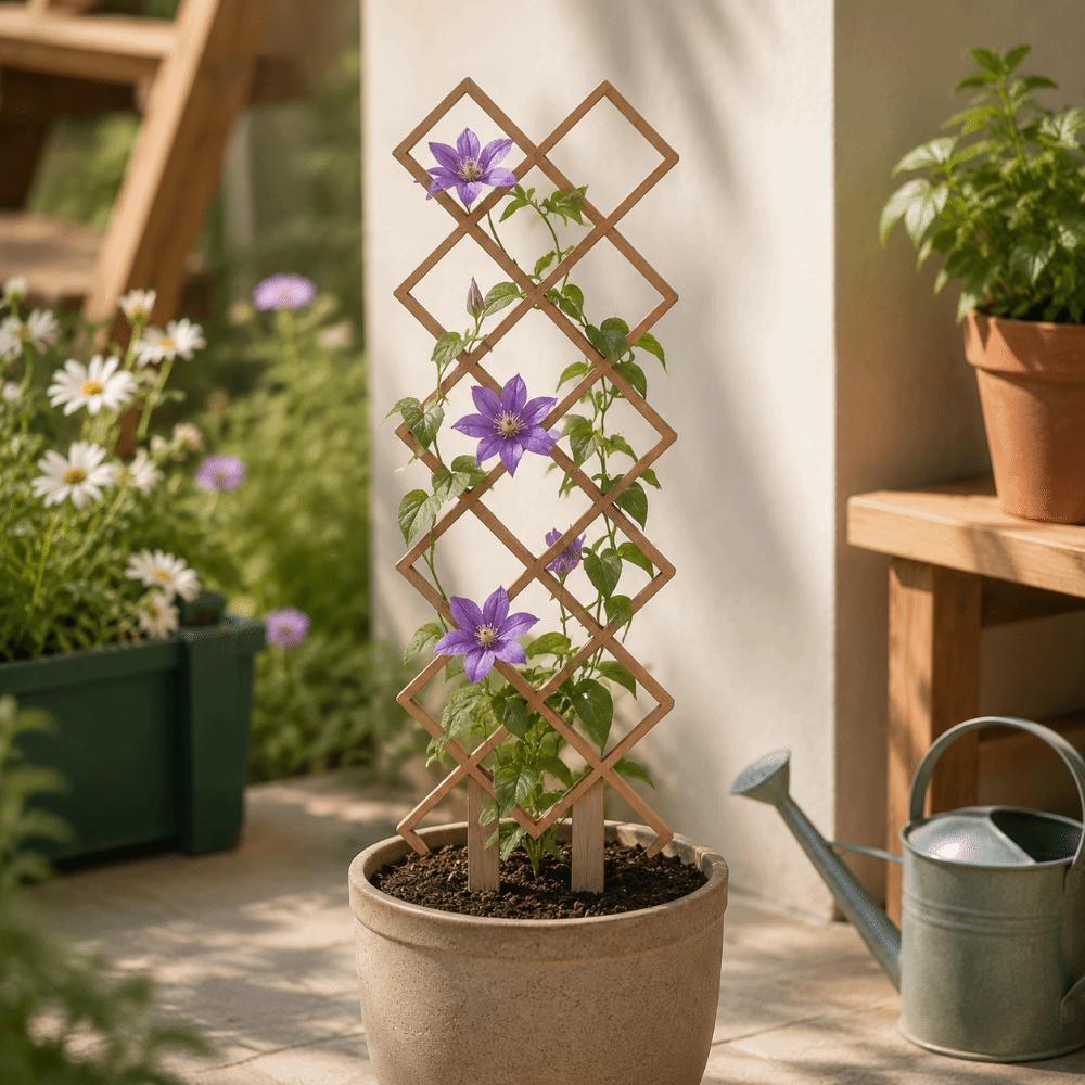 Wooden Garden Plant Trellis Climbing Stand Flowers Vine Plant Trellis Frame Geometric Hollow Out Plant Support Rack