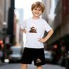 Boys 2 Piece Cartoon Car Print Outfit, Short Sleeve T-Shirt and Shorts Set for Kids Age 5-14, Black and White Sporty Casual Summer Clothes