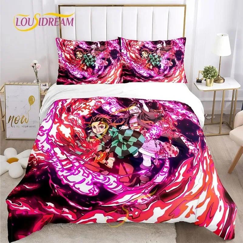 Demon Slayer's Japanese Carton Style Children's Print Beding Set with Soft Fabric Duvet Set Comfortable Bed Size Children's Girl Boy Gift