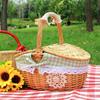 1 Pcs Retro Wicker Carry-on Handle Storage Baskets Picnic Basket With Lid Fruit Food Basket Home Organization Accessories