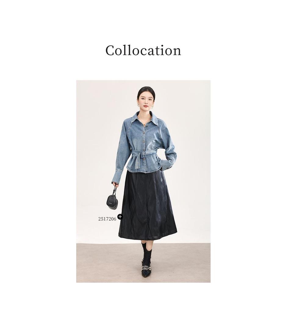High-Quality Nanyou Retro Bleached Lace-Up Denim Shirt - Early Spring Long-Sleeved Top