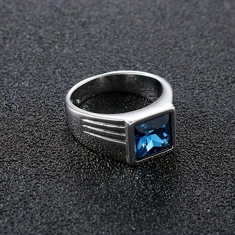 Fashion Men's Blue Crystal CZ Stone Ring Luxury Copper Color Engagement Ring Classic Wedding Party Jewelry Valentine's Day Gift