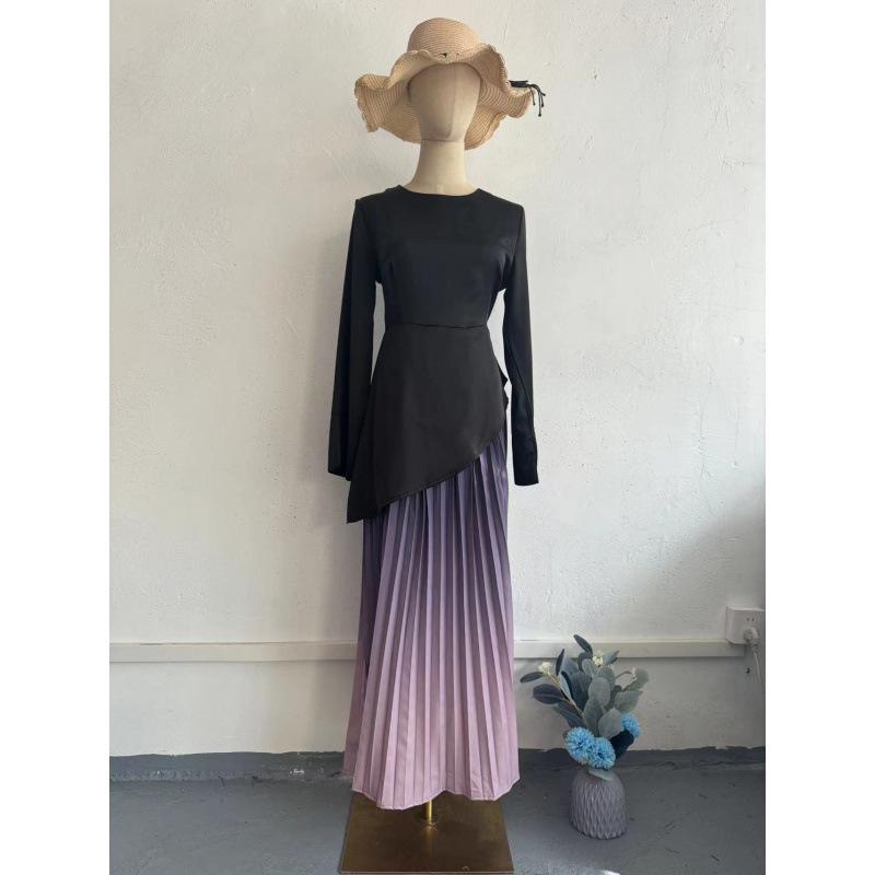 

2024 Autumn Gradient Tie-dye Slimming Pleated Long Dress for Women XLarge