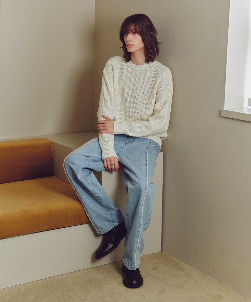 KNITTED Heavy Waffle Round Knit Ivory