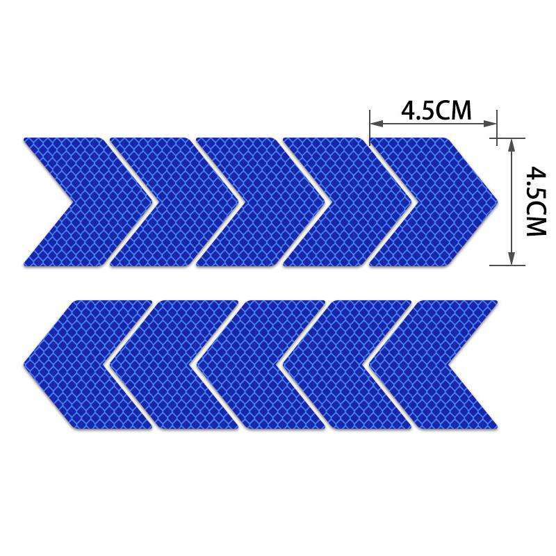 

10Pcs/Set Reflective Arrow Sign Tape Warning Safety Sticker For Car Bumper Trunk Reflector Hazard Tape Motorcycle Accessories синий