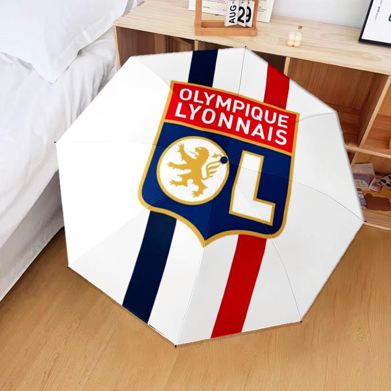 1PC Olympique Football Crest Printed Umbrella Folding umbrella, automatic umbrella 8-Frame for Travel, camping Fan gifts Christmas Gifts