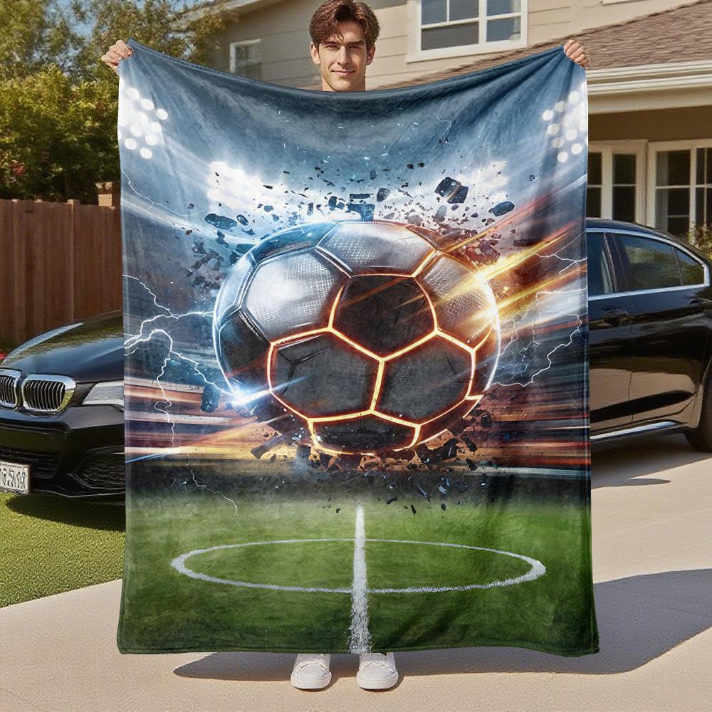 1PC Soccer ballOutdoor Flannel Blanket - Soft Plush Decor for Picnics, Camping, Bedroom, Playroom, Office, or Lunch Break 1230A