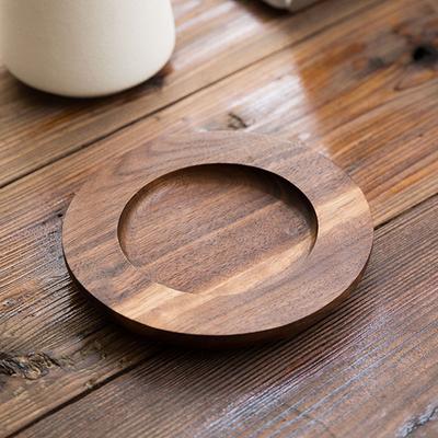 North American Walnut Cup Holder, Coffee Cup Saucer, Rectangular Round Solid Wood Coaster, Engraved Text