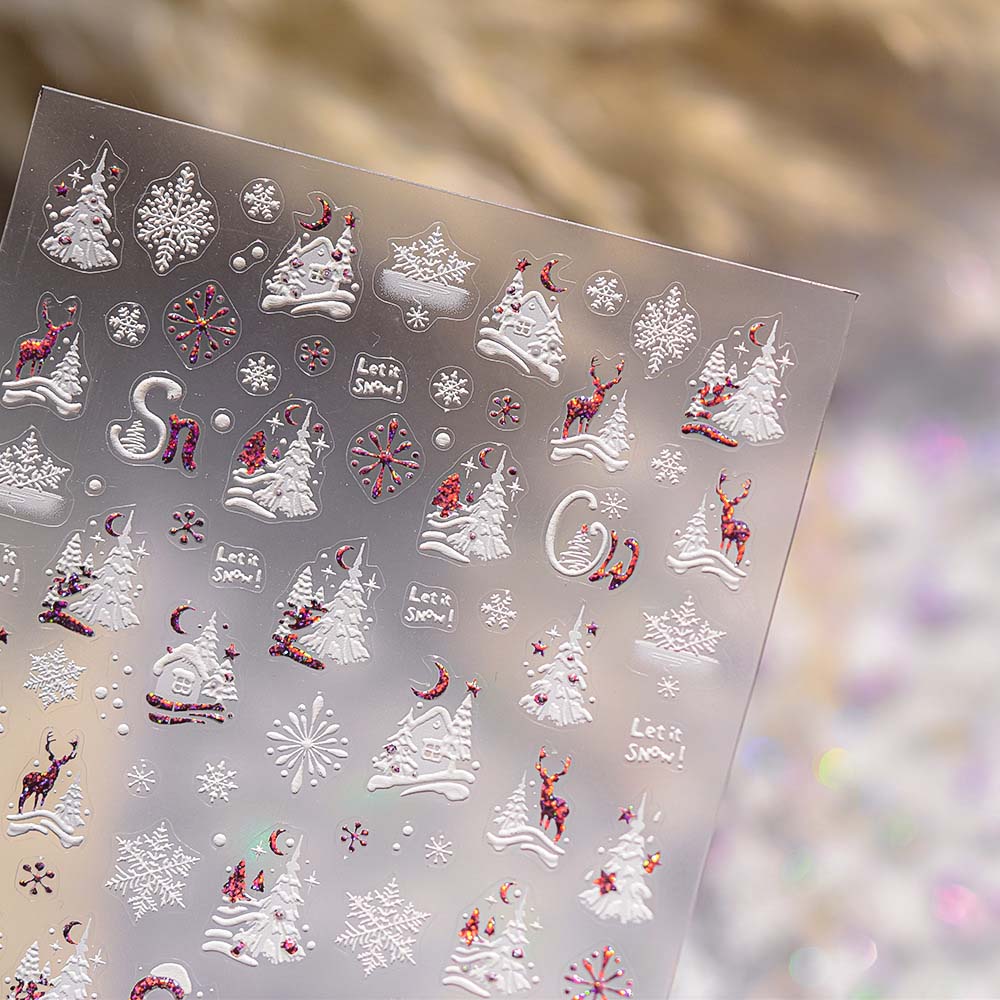 Shell Light Christmas Snowflake Nail Sticker 5D Bronzing  Xmas Nail Decoration  Nail Salon