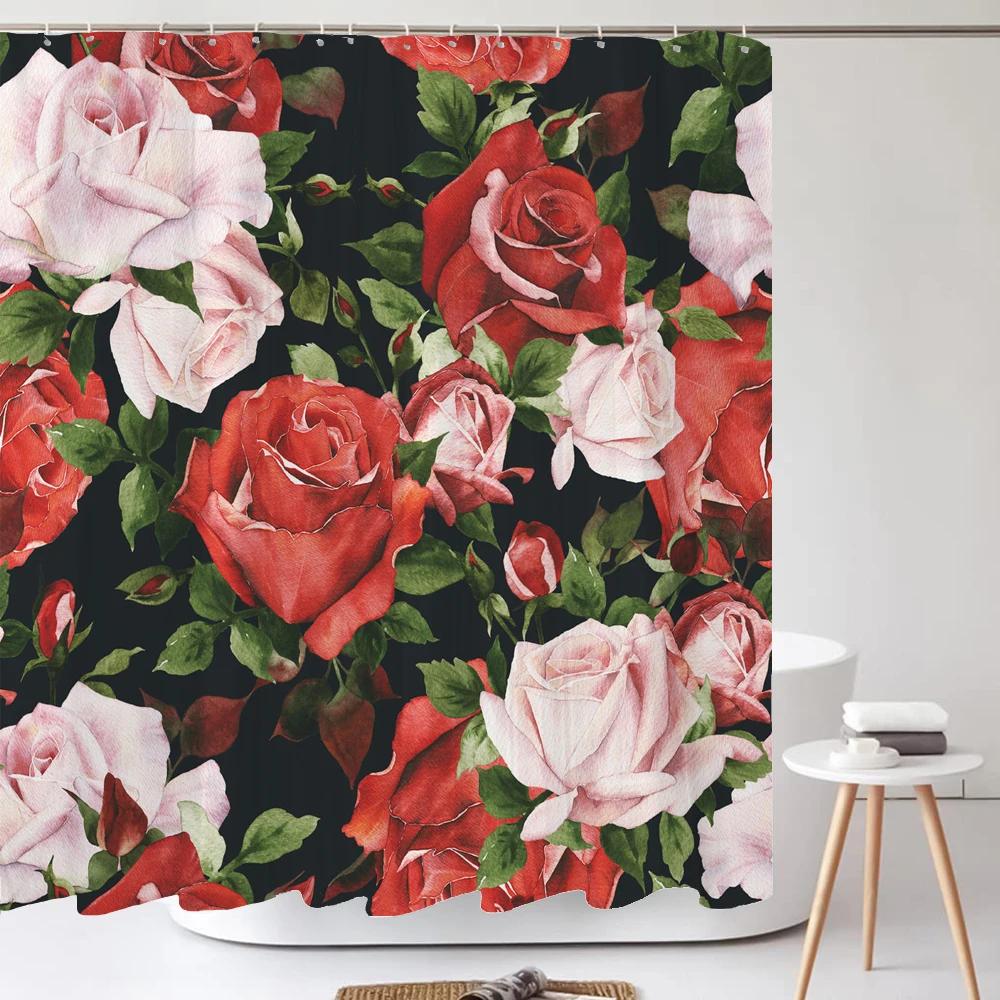 

Colorful Beautiful Flowers Shower Curtain Bathroom Curtains Floral Flower Waterproof Polyeste Fabric Bathtub Decor With Hooks 90x180cm