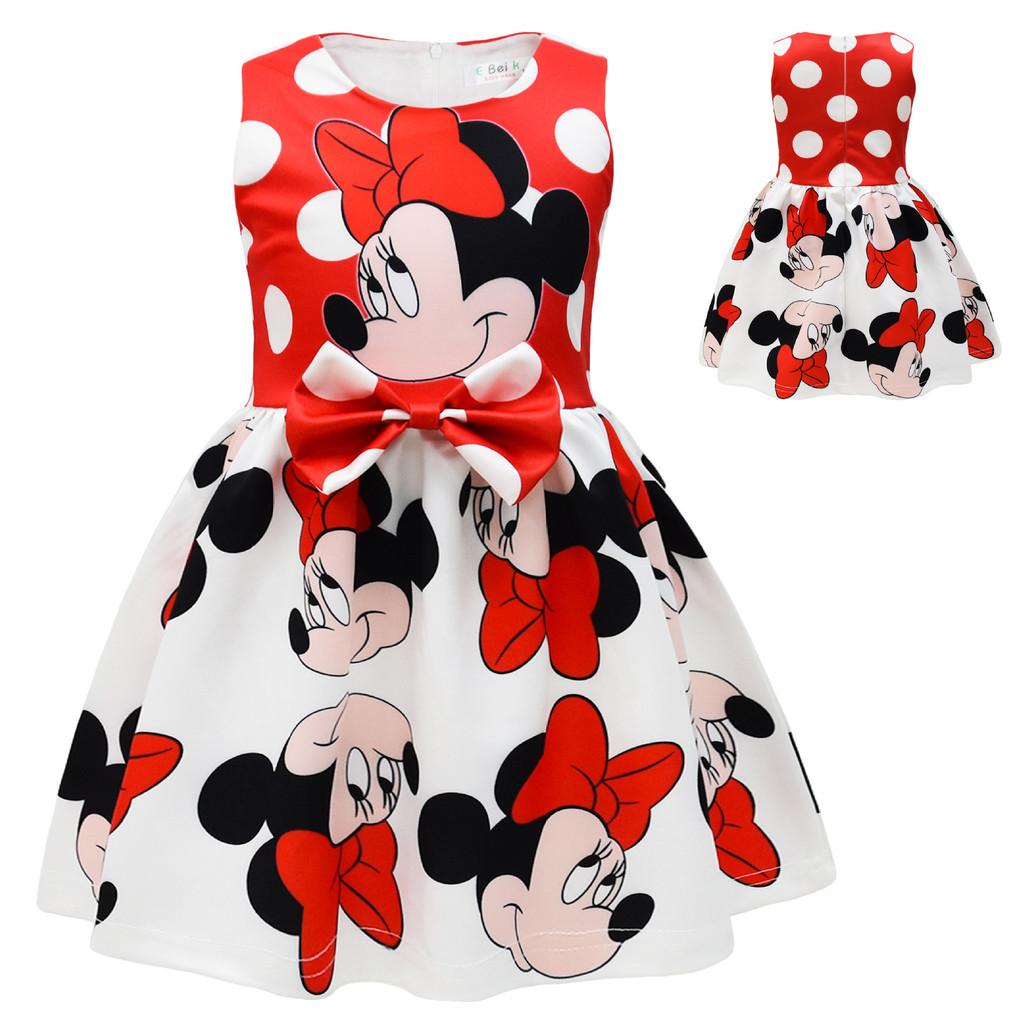 Minnie Mouse Girl Dress With Cartoon Pattern For Spring Girls Age 3 To 8