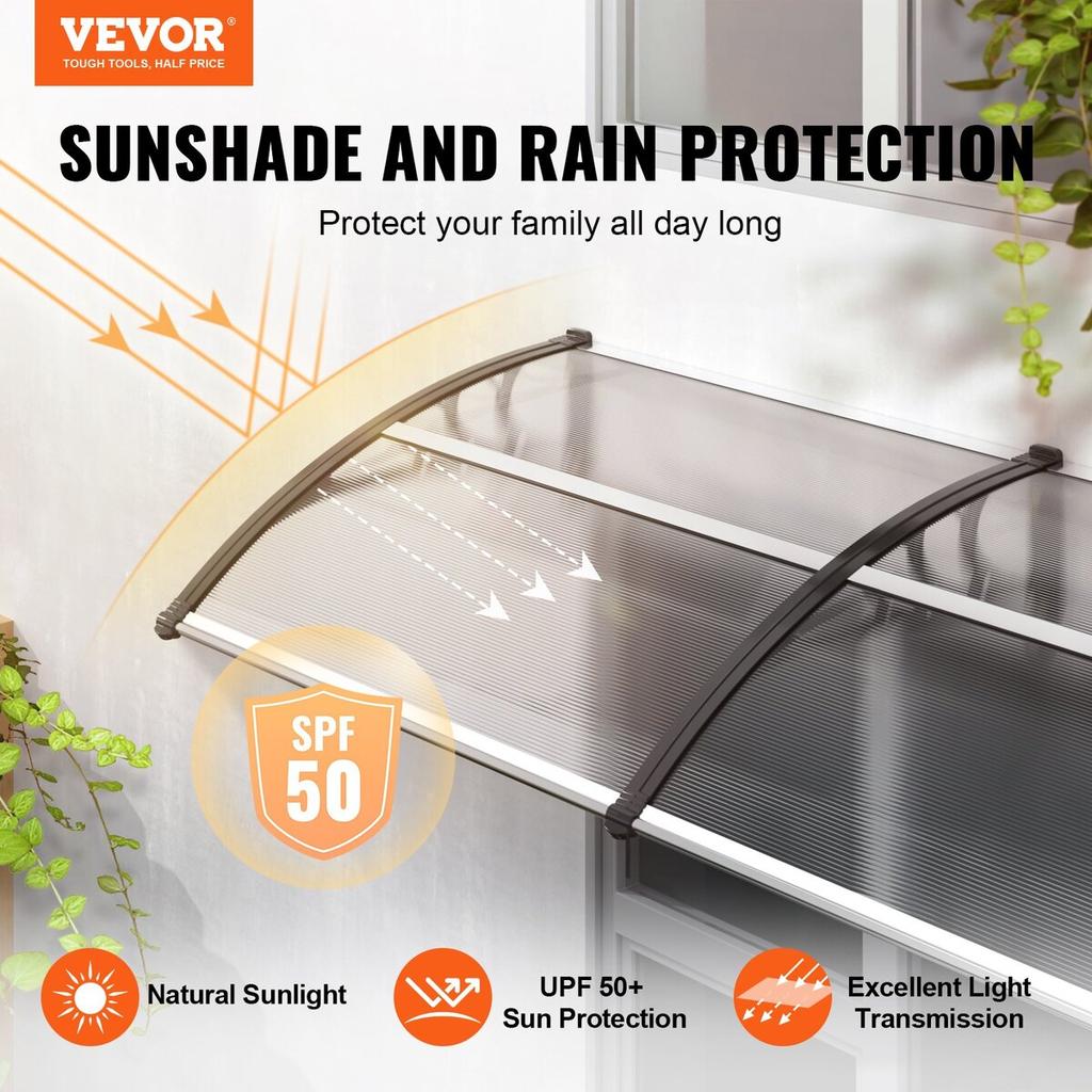 Window Door Awning Canopy 40" x 40", UPF 50+ Polycarbonate Entry Door Outdoor Window Awning Exterior, Front Door Overhang Awning for Sun Shutter, UV,