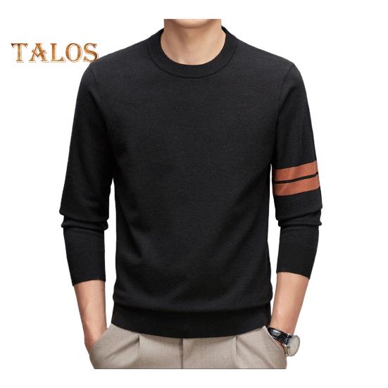 Suéter de Otoño Invierno para Hombre con Puños y Bajo Elásticos Cuello Redondo Grueso Mantener Caliente Color Sólido Manga Larga Top de Largo Medio