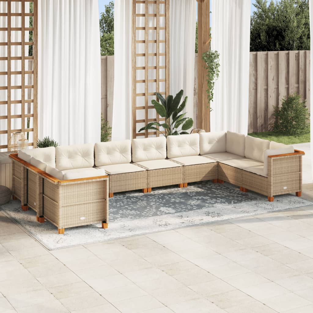 Vidaxl 10-Cz. Set di Mobili da Giardino con Cuscini, Beige, Polyrattan