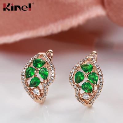 Kinel Orecchini Pendenti Quadrifoglio Fortunato Zircone Verde Oro Rosa Orecchini a Lobo per Donne