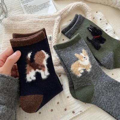 10 Pairs Women's Cartoon Animal Fur Socks Women Autumn and Winter Warm Thickened Pile Socks Color Matching Middle Tube Socks