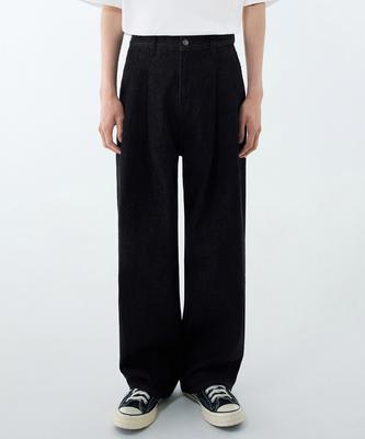 Two-Tuck Wide Denim Pants [Raw Black]