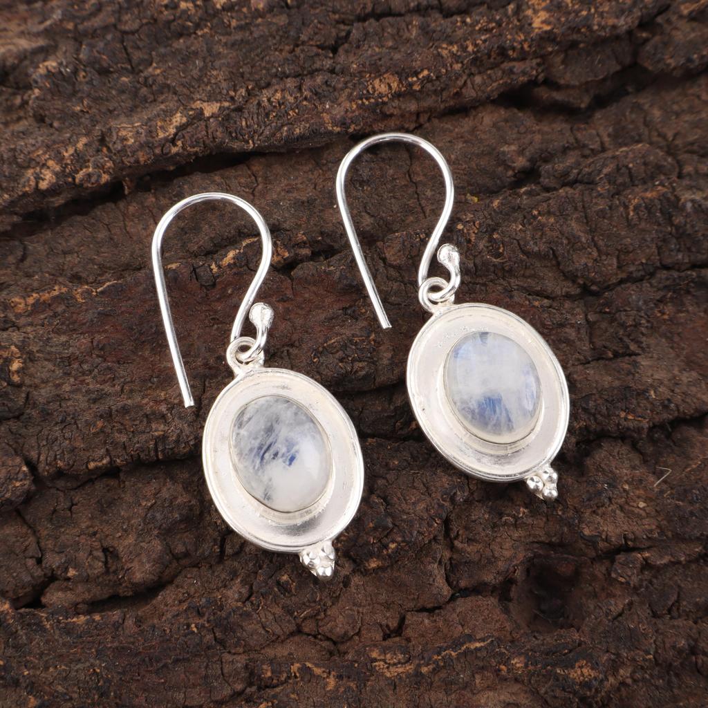 Regenbogen-Mondstein Ohrringe Edelsteinschmuck, 925 Sterlingsilber Ohrringe, Handgefertigte Wunderschöne Schmuckohrringe Geschenk für Frauen