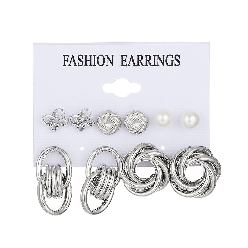 New ins bow fishtail pearl moon stud earrings with diamonds fashion temperament geometric earrings set