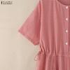 ZANZEA Women Casual Round Neck Short Sleeve Loose Grid Print Jumpsuits