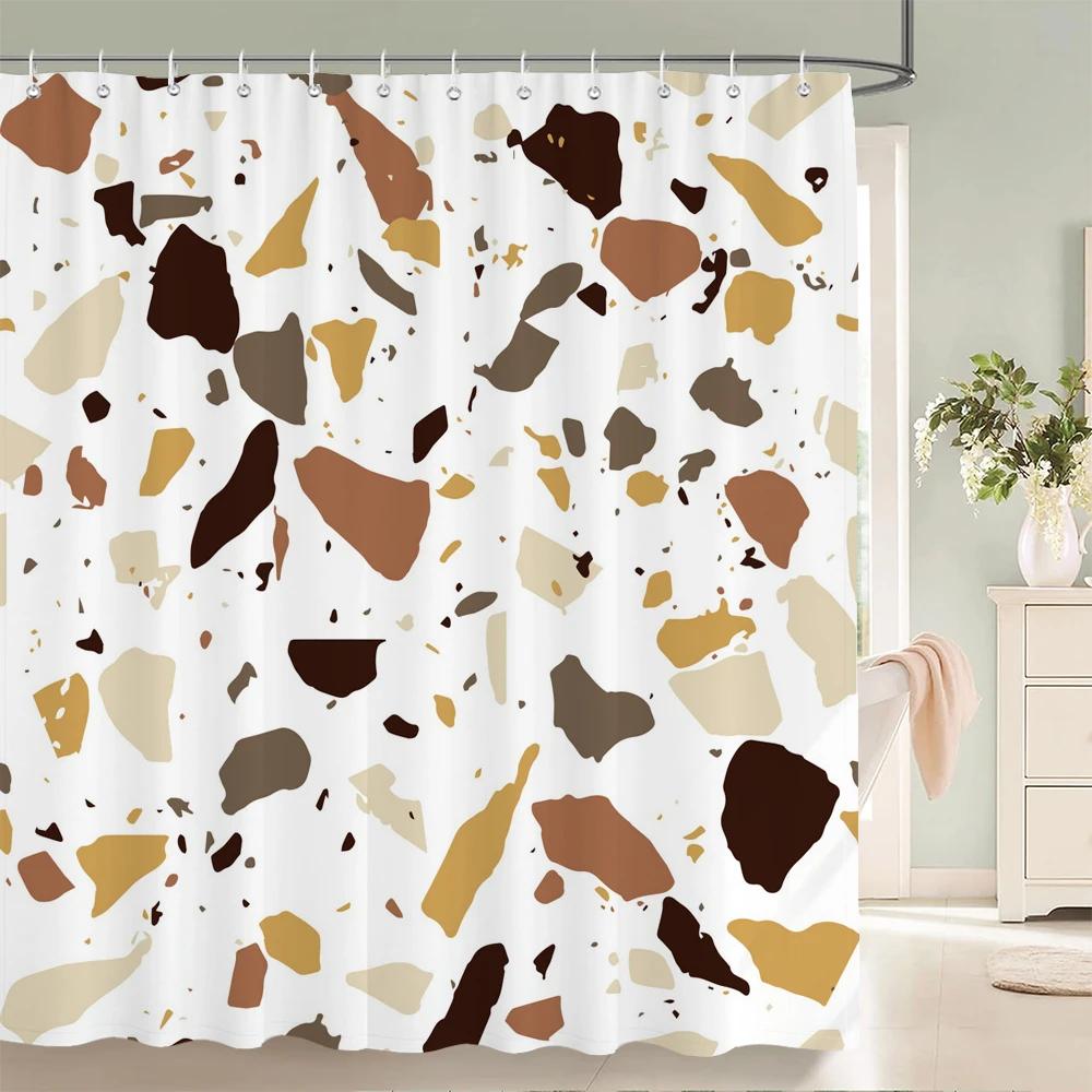 Modern Simple Mosaic Shower Curtain Waterproof Bath Curtains with 12 Hooks for Bathroom Home Decoration Polyester Fabric Screen