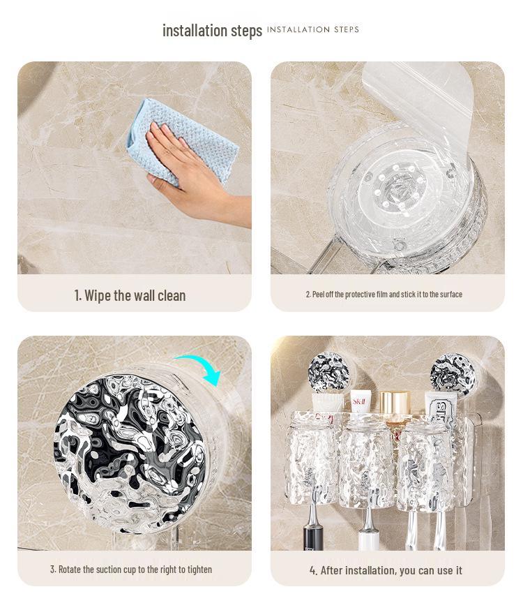 Wall-Mounted Suction Cup Toothbrush & Toothpaste Holder Set with Tooth Squeezer and Cup for Family Bathrooms