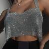 Metallic Streetwear Women Tank Top With Rhinestone Embellishments