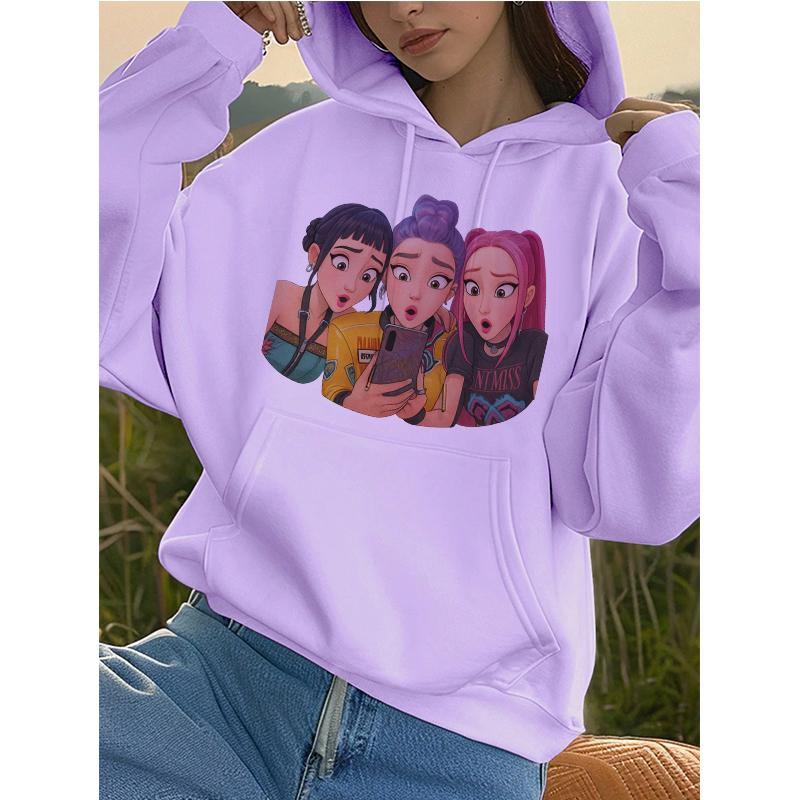 Kpop Demon Hunters Tiger Pocket Hoodies Manga Harajuku Hoody Hooded Women's Autumn Winter Sweatshirts Girls Pullovers Clothes