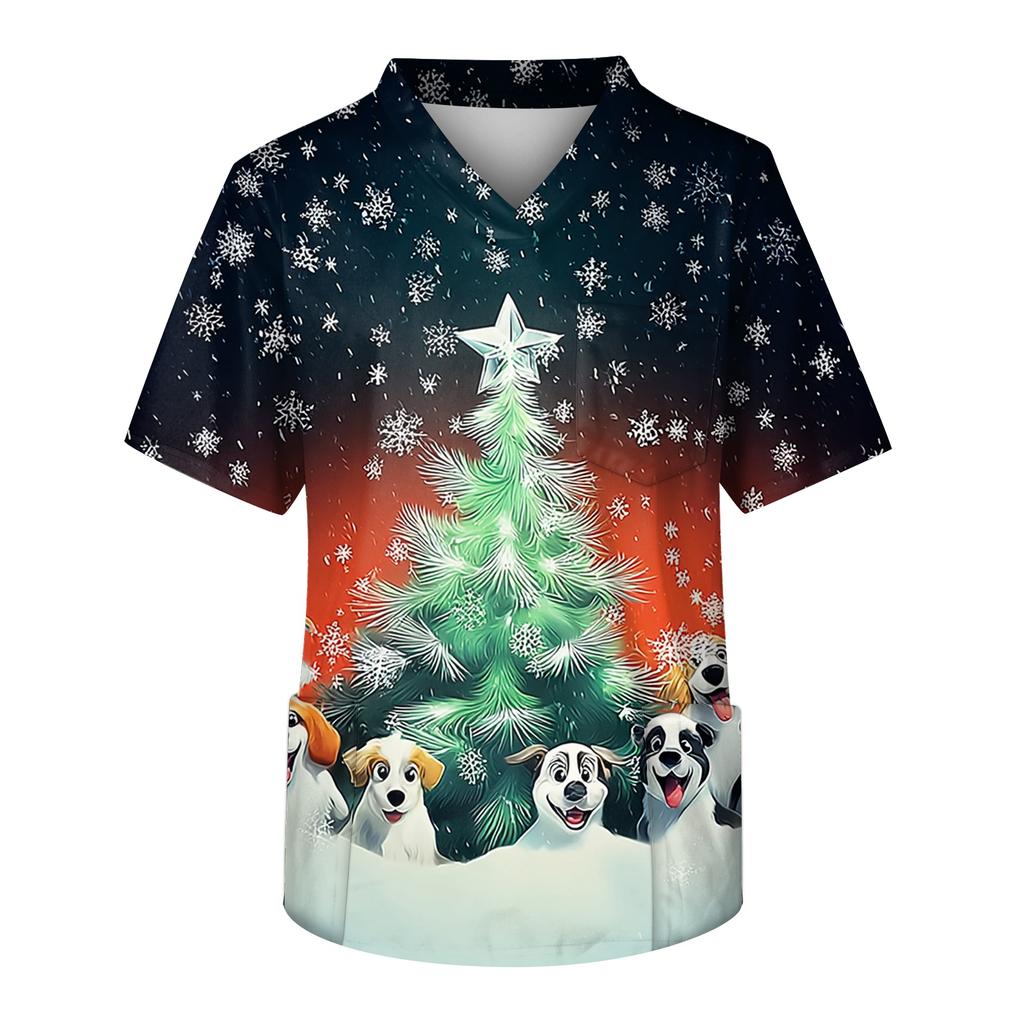 Ανδρική μπλούζα εργασίας με κοντό μανίκι με λαιμόκοψη V με στάμπα