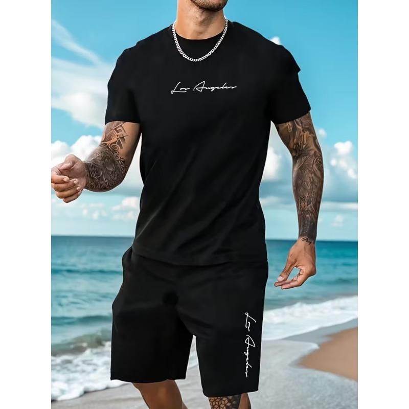 Einfaches Lässiges Herren T-Shirt Shorts 2-teiliges Set Große Größe Locker Sport Kurzarm und Shorts Set Urlaubs Herrenbekleidung