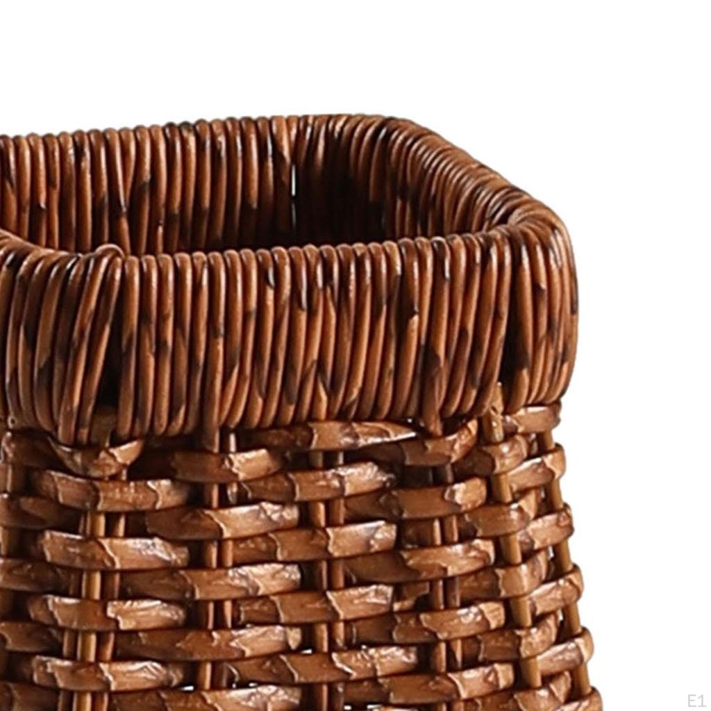 Cosmetic Brushes Holder Decorative Flower Vase Imitation Rattan Woven Portable Handcraft Desktop