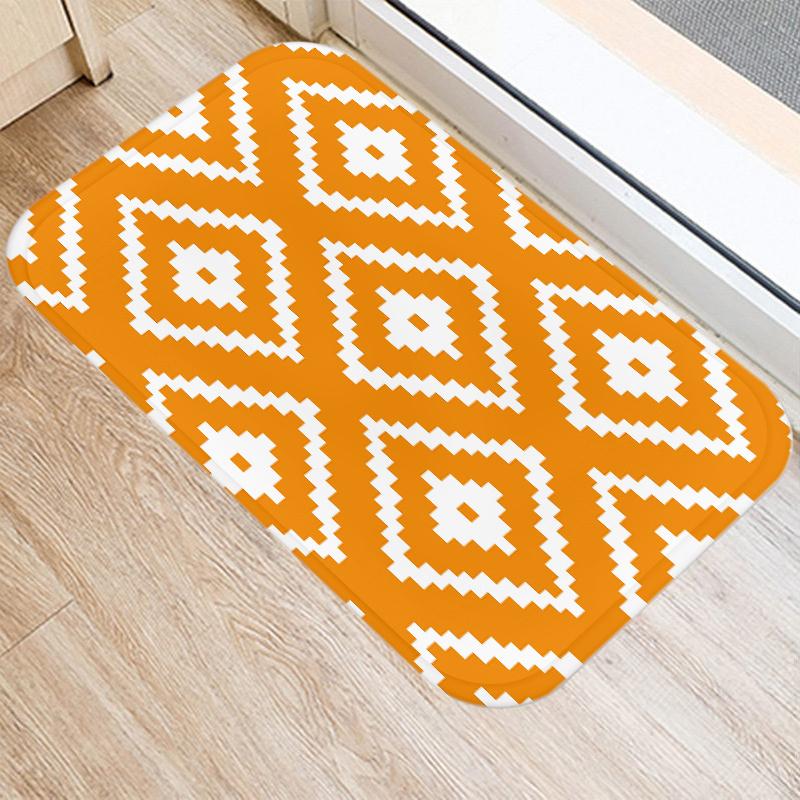 Fashion Orange Geometric Pattern Entrance Door Mat Bathroom Kitchen Anti-Slip Floor Indoor Room Home Decor Non-Slip Rug