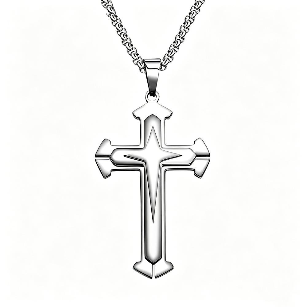 Men's Multi-layer Three-color Diamond Inlaid Cross Necklace