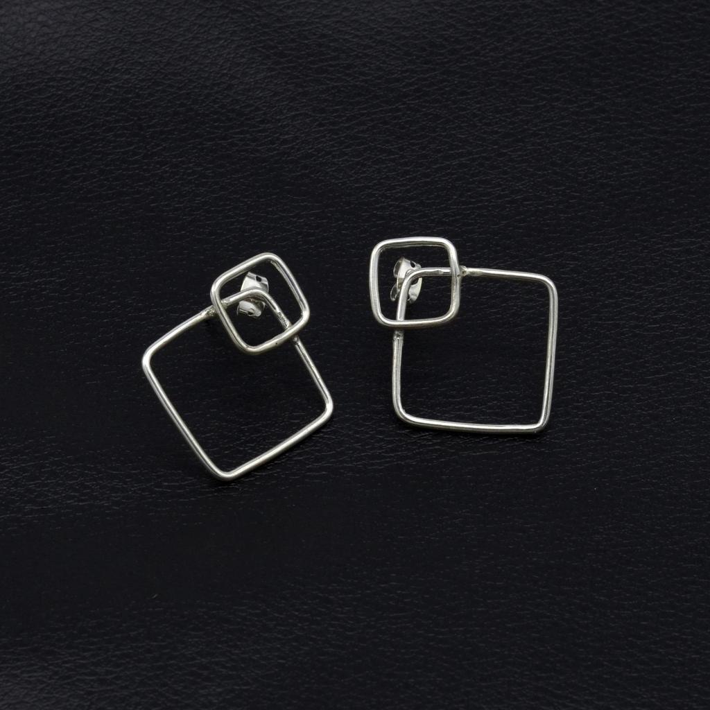 925 Sterling Silver Square Earrings, Handmade Simple Studs Earrings, Gift For Her