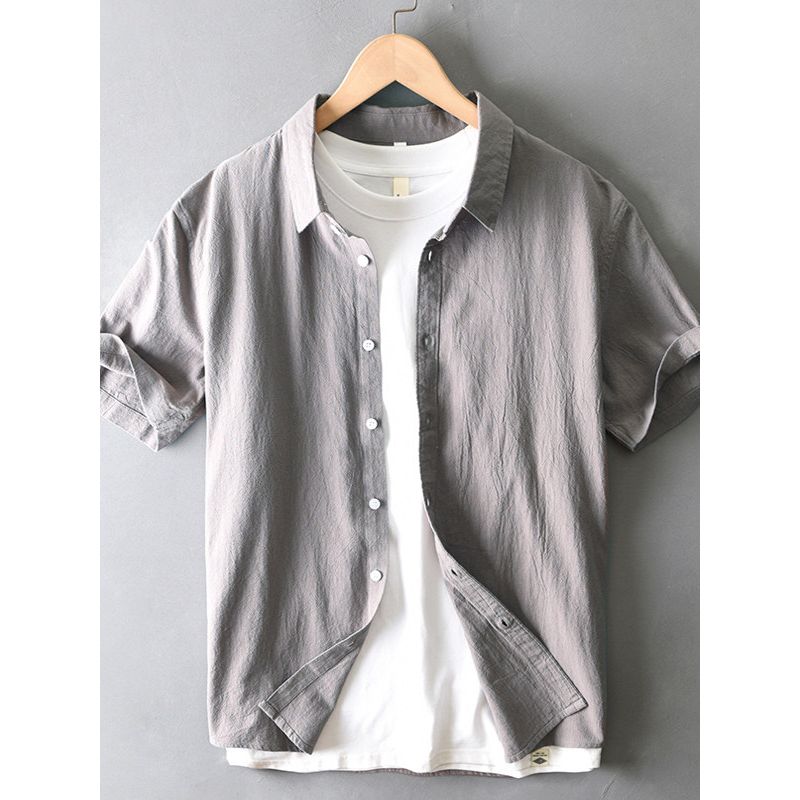 Summer Japan fashion Retro Simple Cotton and Linen Short sleeve Shirts Men's Casual All-matching Top Half Sleeve Linen Shirt Thin