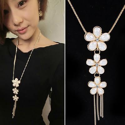 Collana da donna con bavaglino a catena lunga con pendente a forma di fiore vintage con strass