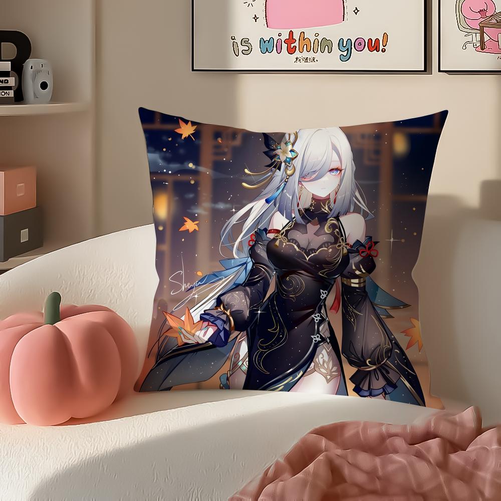 Game Genshin ShenHe Cushion Cover Pillowcase Short Plush Invisible zipper Room Sofa Cushion Cover