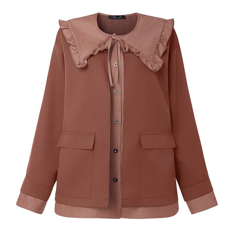 

ZANZEA Женская повседневная блузка с кукольным воротником, свободного кроя, с длинным рукавом 5XL розовый