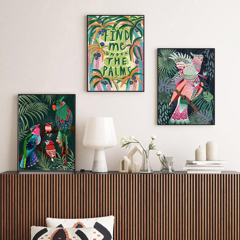 Palm Tree Tropical Botanical Wall Art Canvas Painting Picture Ocean Jellyfish Rainbow Posters Animal Birds Prints for Home Decor No Frame