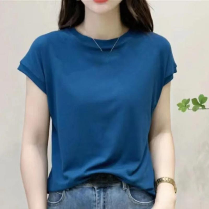 Short Sleeved T-shirt for Women Niche Solid Color Fashionable Summer Outfit Thin Top