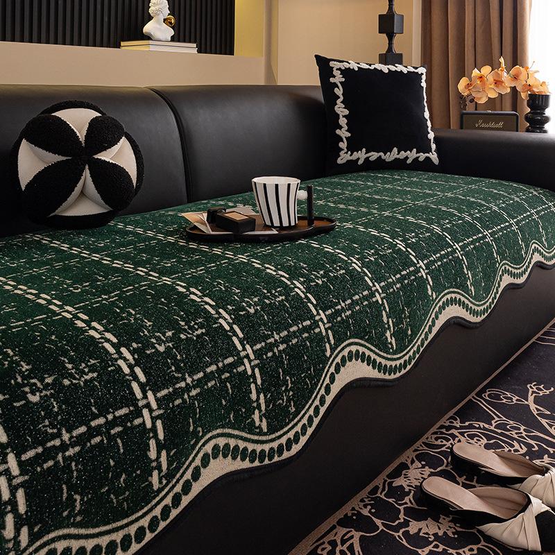 

1 шт. Полосатая мягкая шениловая фигурная подушка для дивана, волнистые края, всесезонный протектор для дивана, подходит для кресел и секционных диванных гарнитуров, домашний декор 90 * 160cm single pack