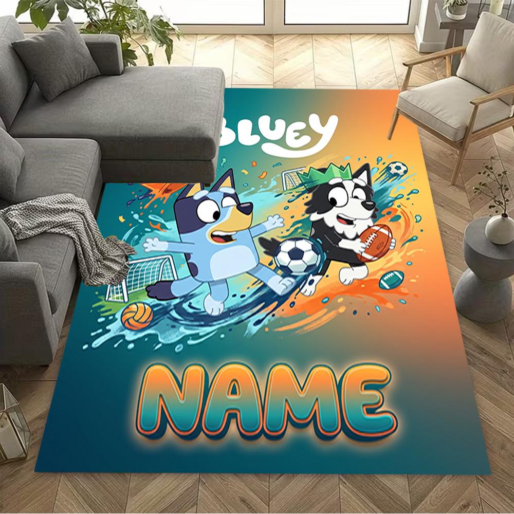 Bluey Sports Adventure Personalized Text Floor Mat Perfect for Decorate room Study room Balcony Playrooms Antislip Carpet Decorate Offices