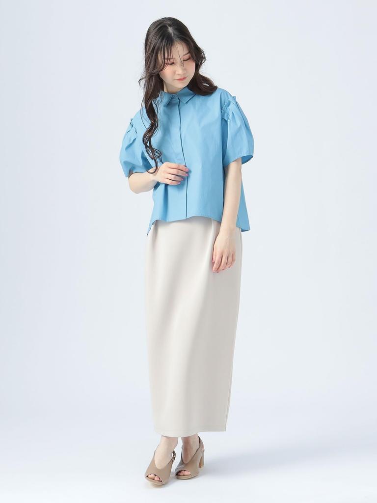 Beams Heart Shirt with Shoulder Big One Size Women's S/S Tucks, Shirt, SAX,