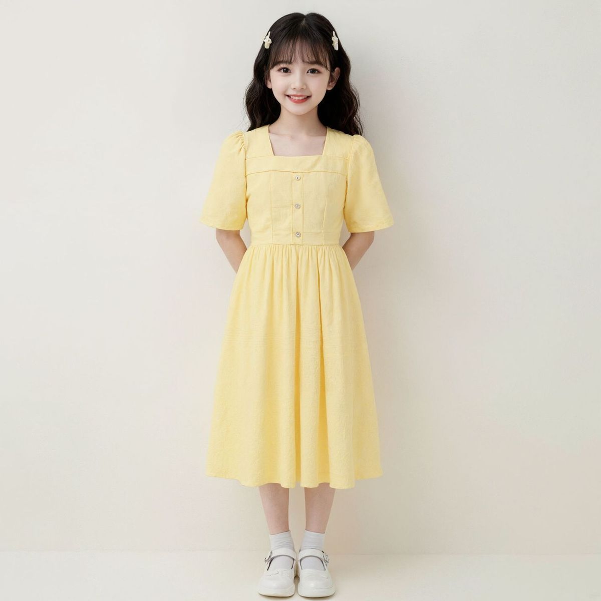 Sweet Yellow Dress for Girls - Summer Children s Fashionable and Simple Princess-style Dress 120