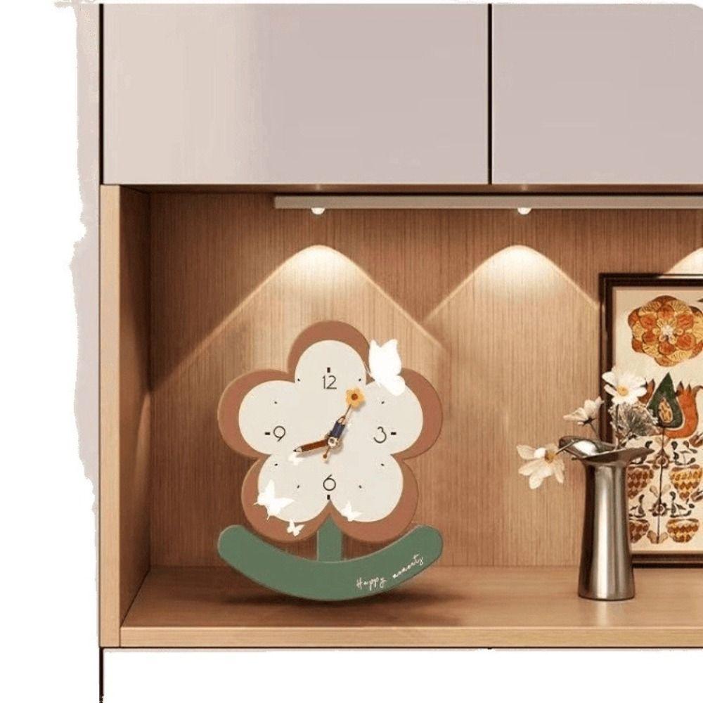 Wooden Silent Pendulum Clock Elegant Desk Clock Charming Small Flower Clock Office