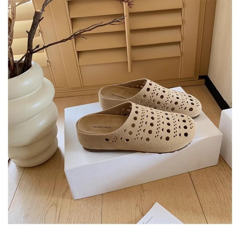 Ausgehöhlte Damenschuhe mit Zehenkappen Weiche Sohlen Weiche Oberflächen Dicke Sohlen und Bequeme Halbslipper